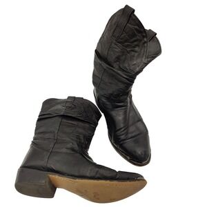 Dingo Mens Amsterdam Pigskin Slouch Cowboy Boots 7.5D Black Leather Metal Toe